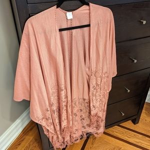 Pink Poncho with Lace Details